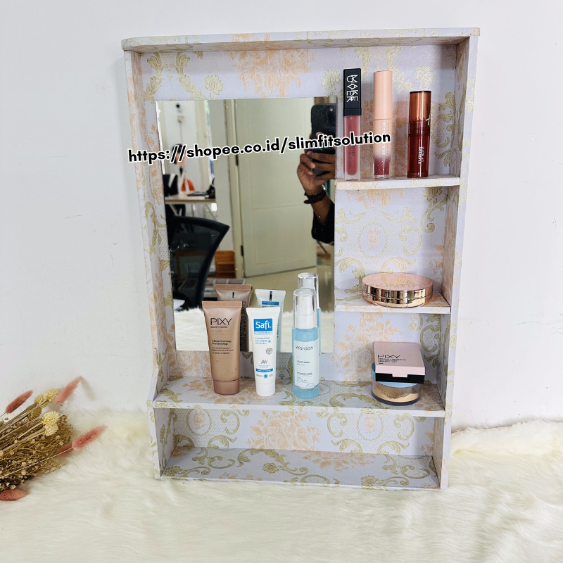 Rak Kosmetik Plus Kaca Rias Makeup Aesthetic Gantung Dinding Cermin Ada Kaca Tempat Untuk Rias Make 