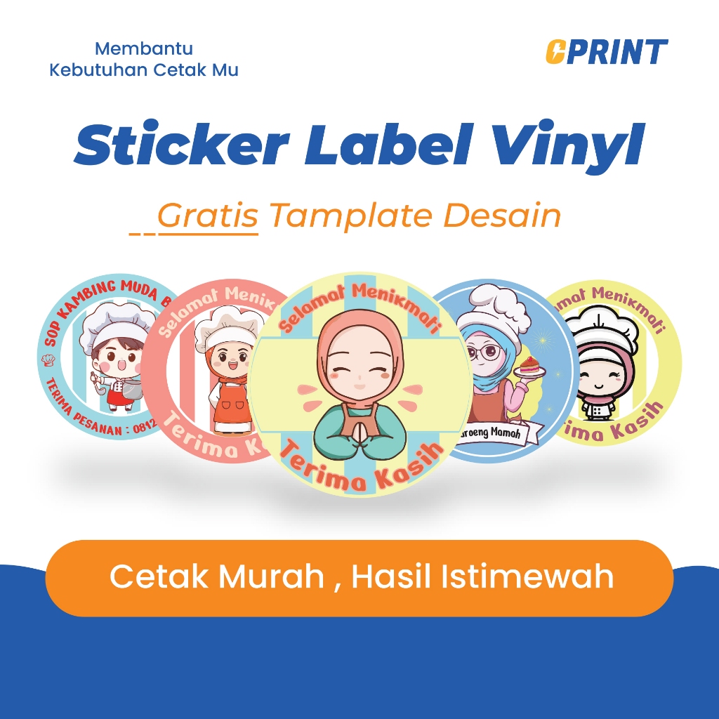 

Cetak Stiker Vinyl Label Makanan Hijab Ibu Wanita Custom