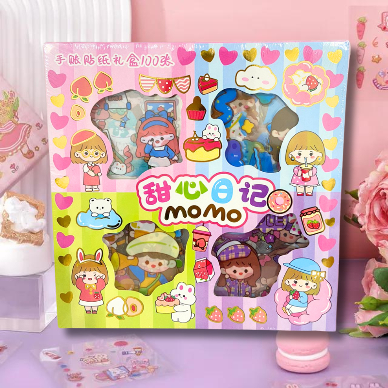 

RANDOM 4 WARNA STIKER MOMO KOTAK 100 Lembar Stiker Unik Warna Campuran MOMO