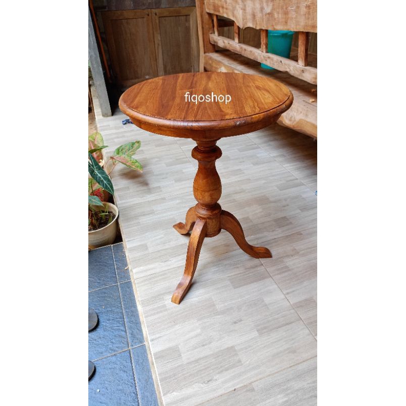 Meja Bulat Kecil Sudut Antik Serbaguna Kayu Jati Furniture Jepara