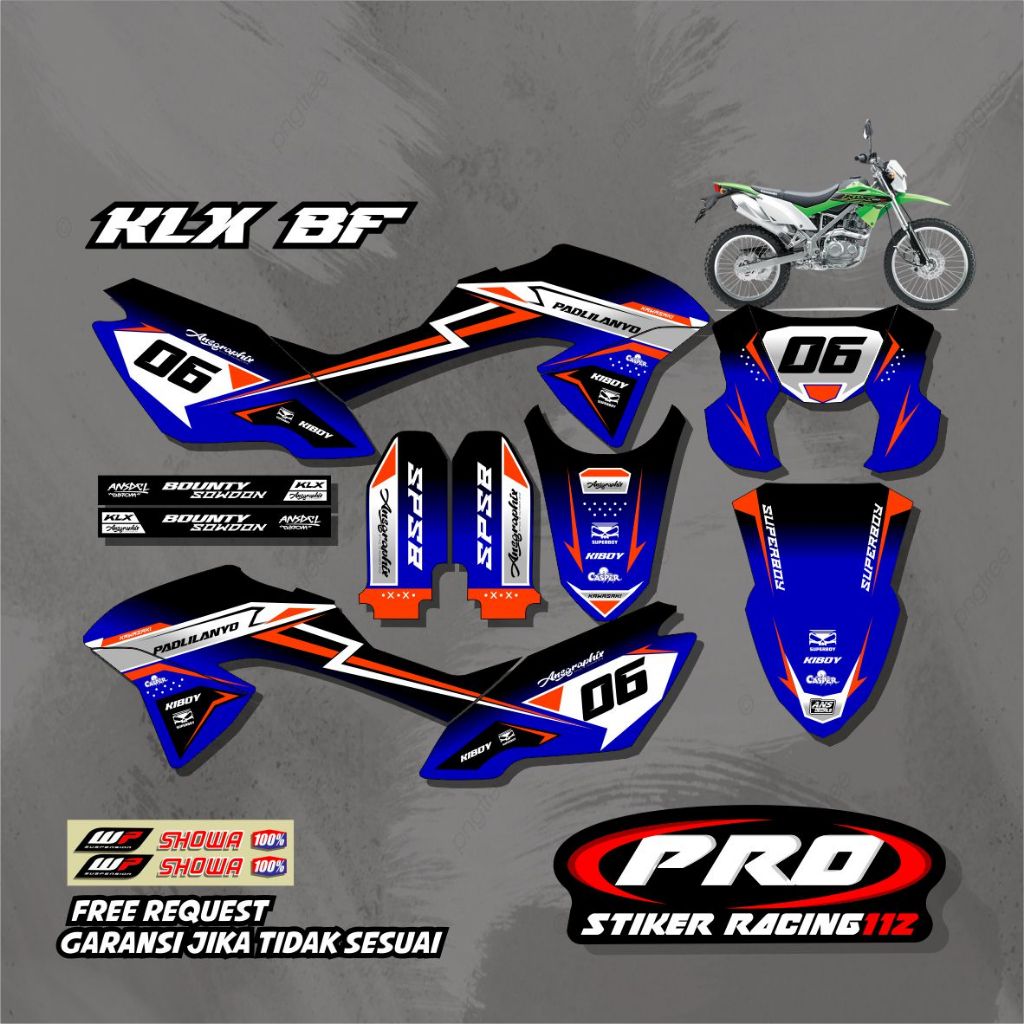 sticker decal klx bf 150 desain terbaru free request nama nmr dll
