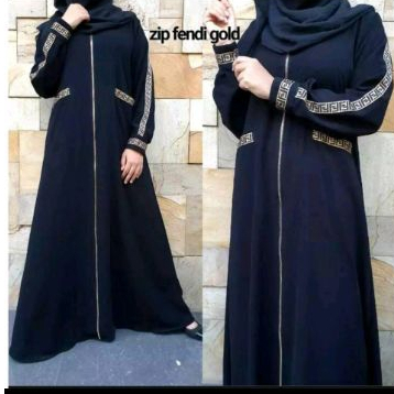 Abaya Zip Fendi Gold Busui Full Resleting Depan Tangan Manset