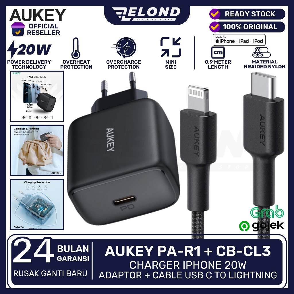 Bundling Aukey Charger iPhone PA-F5 20W USB C PD Fast Charging