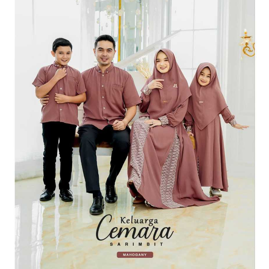 Cemara Sarimbit Baju Gamis dan Kemeja Atasan Koko Couple Keluarga Bahan Shakila Mix Brokat