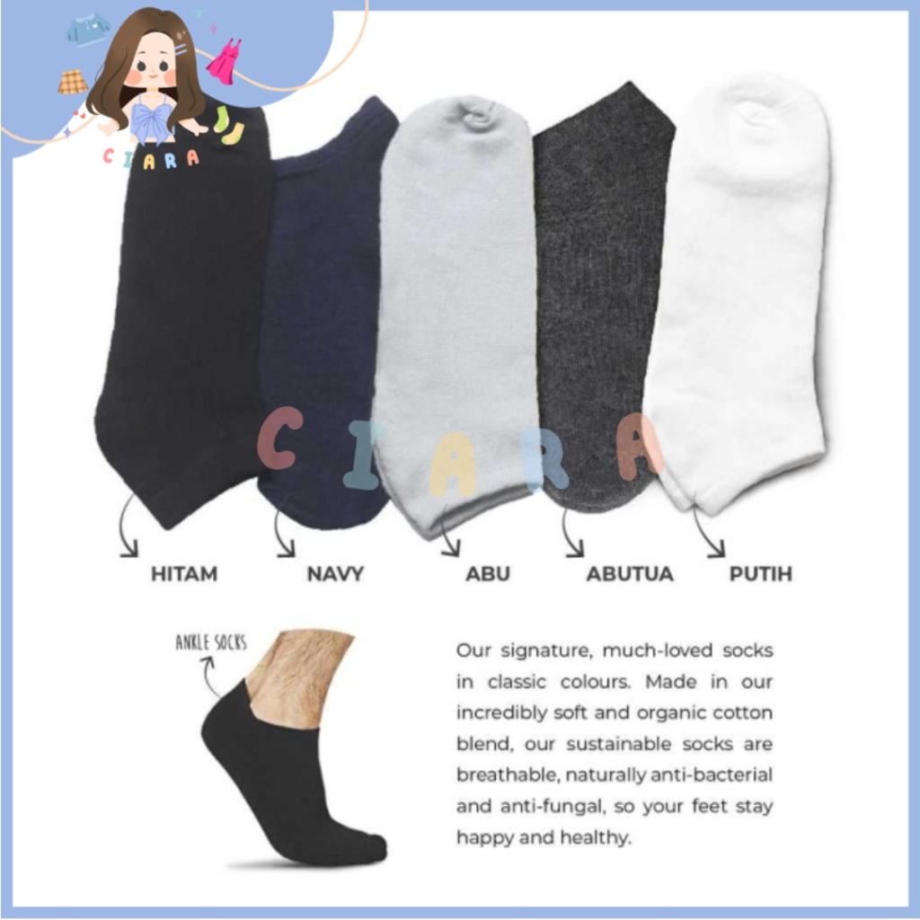 CIARA - Kaos Kaki Polos Pendek - Kaos Kaki Mata Kaki - Kaos Kaki Abu Tua Pendek