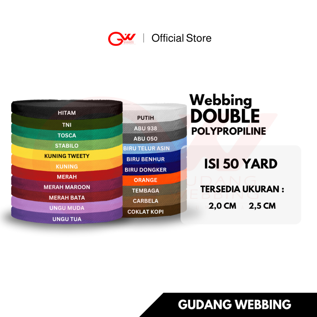 

Tali Webbing Double (Tali Webbing Tubular) - AA Dobel 2,0 cm Grade B