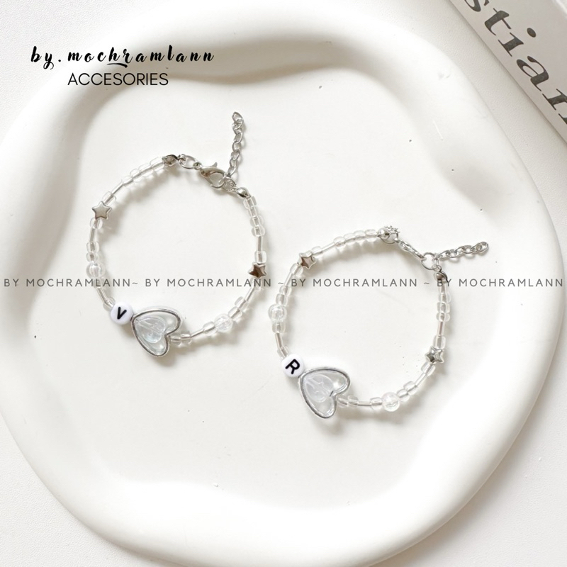 Gelang Beads Bisa Request Huruf//Gelang Love Silver//Gelang Korean Style Aesthetic//Beads Bracelet G