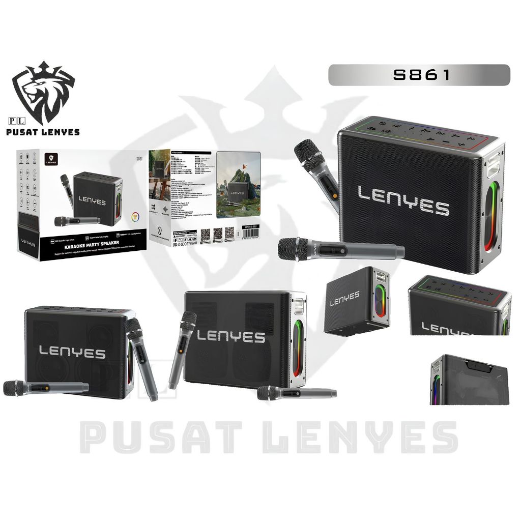 S861 - Speaker LENYES S-861 150W KTV RGB LED Light Wireless Speaker + Microphone Karaoke Bluetooth 5