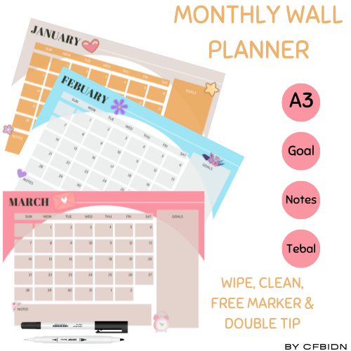 

Wall Planner - Wipe, Clean, Thickness & Monthly (Free Marker & Double Tip)