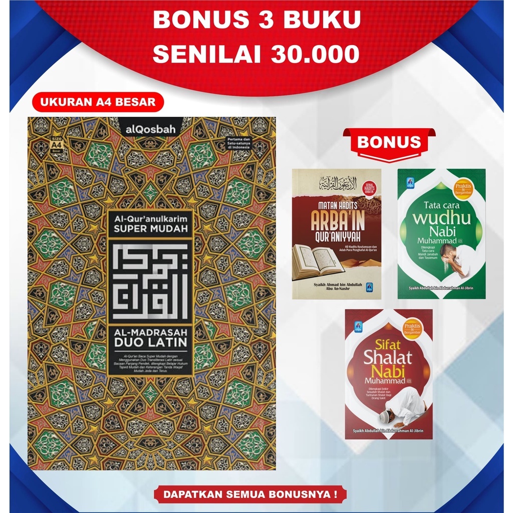 Al Madrasah Duo Latin Sambung A4 Besar Al-Quran Super Mudah Bonus 3 Buku