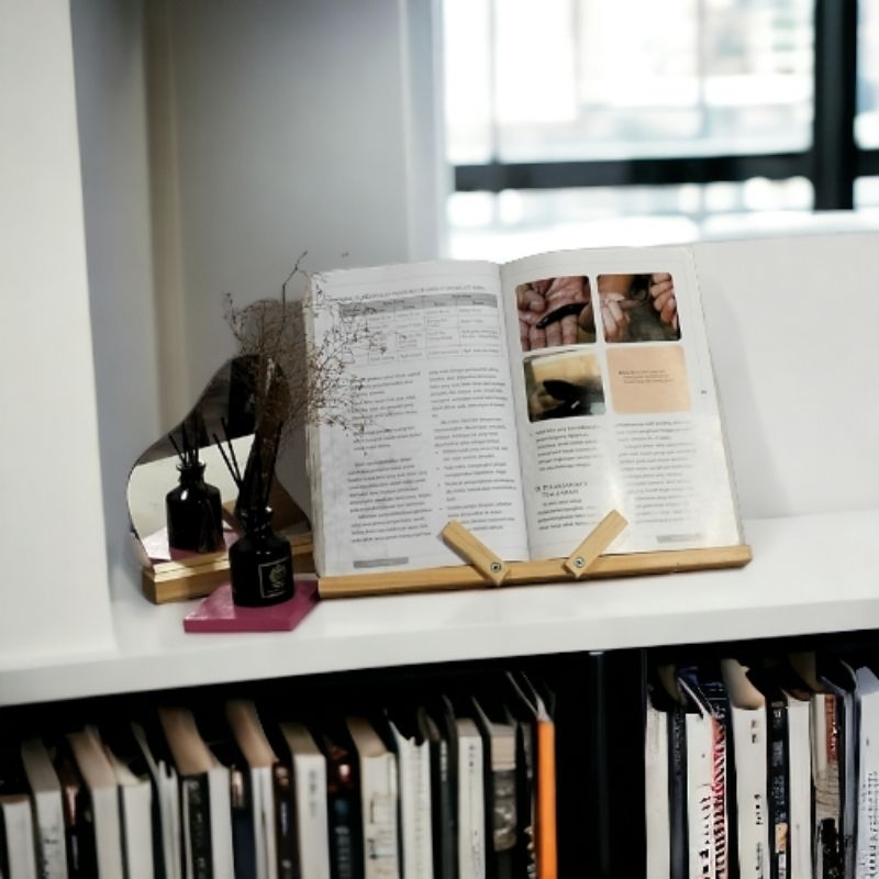 

wooden book stand/penyangga buku resep dapur /wooden standing book/ alat batu baca buku