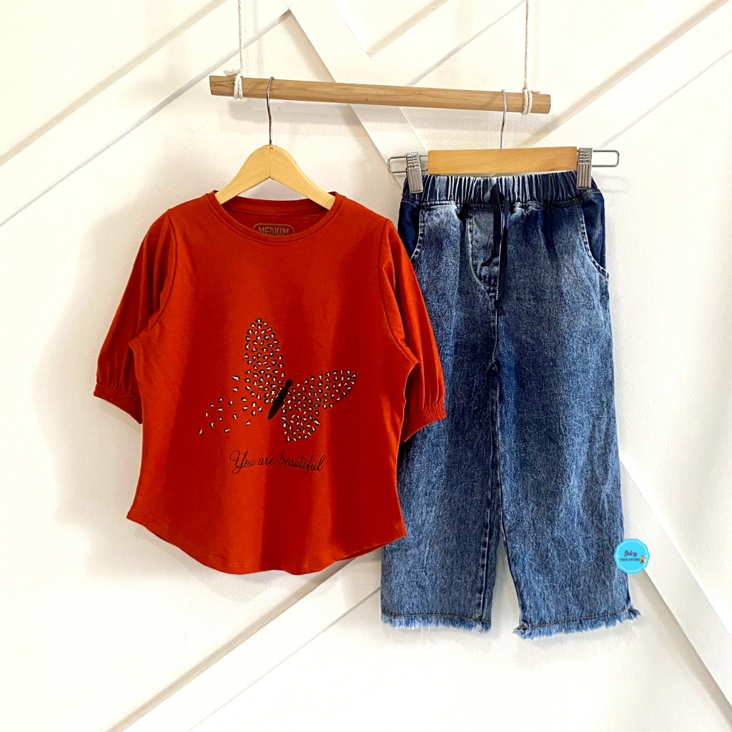 Galery kids blus anak cewek kekinian model korea katun combed lengan 3/4 warna terakota