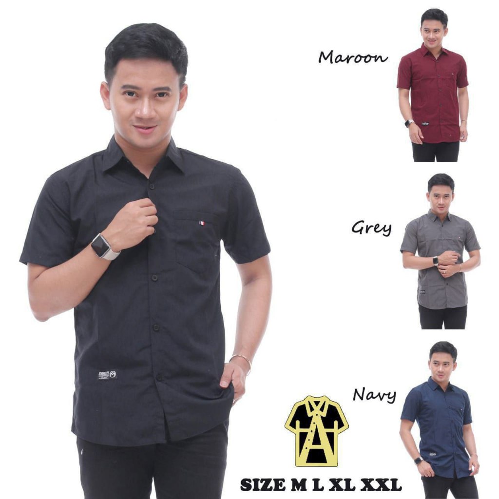 KEMEJA PRIA POLOS LENGAN PENDEK CASUAL SLIMFIT JUMBO BAHAN KATUN UKURAN M L XL XXL XXXL WARNA PUTIH 