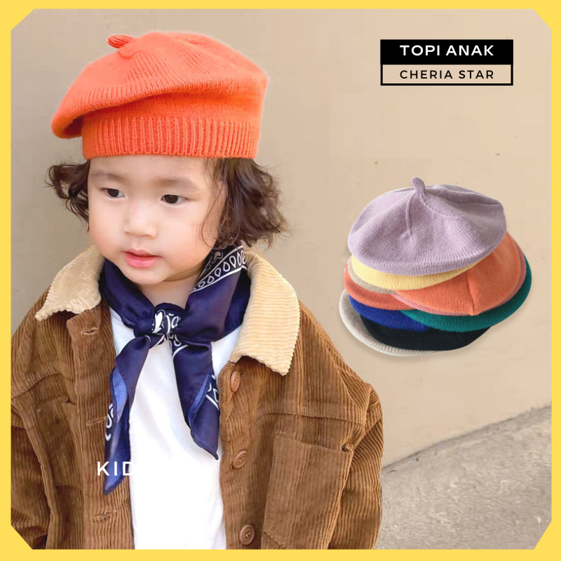 TOPI BARET ANAK CEWEK KOREA CAP PELUKIS PEREMPUAN FASHION KIDS KUPLUK RAJUT SELBGRAM TERBARU