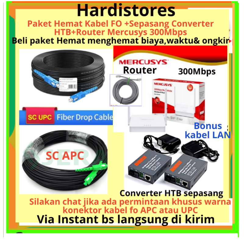 Kabel Fiber Optik Dropcore FO precon 300 m  Bundling Converter HTB Router Wifi Mercusys Bonus Kabel 
