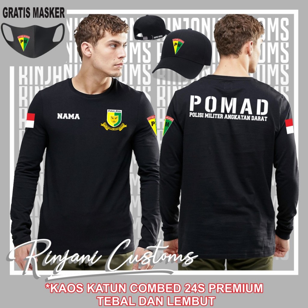 KAOS POLISI MILITER ANGKATAN DARAT GRATIS NAMA DAN MASKER - KAOS POMAD - KAOS TNI AD