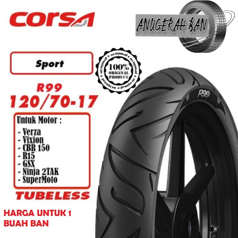 Ban Corsa Platinum R99 120/70 17, Ban Luar Tubeless Corsa Platinum R99 Ukuran 120 70 ring 17