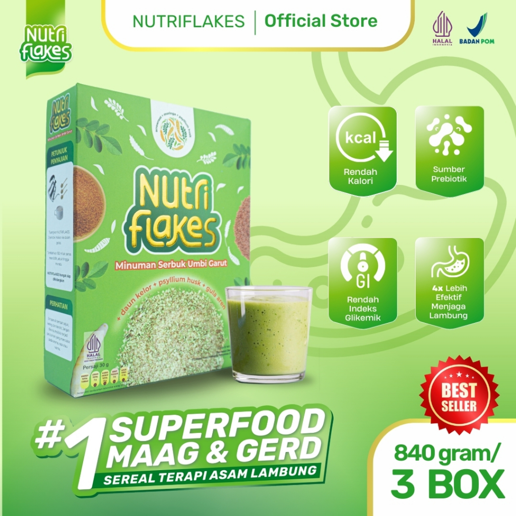 

Nutriflakes Sereal Umbi Garut Asam Lambung Original 3 Box