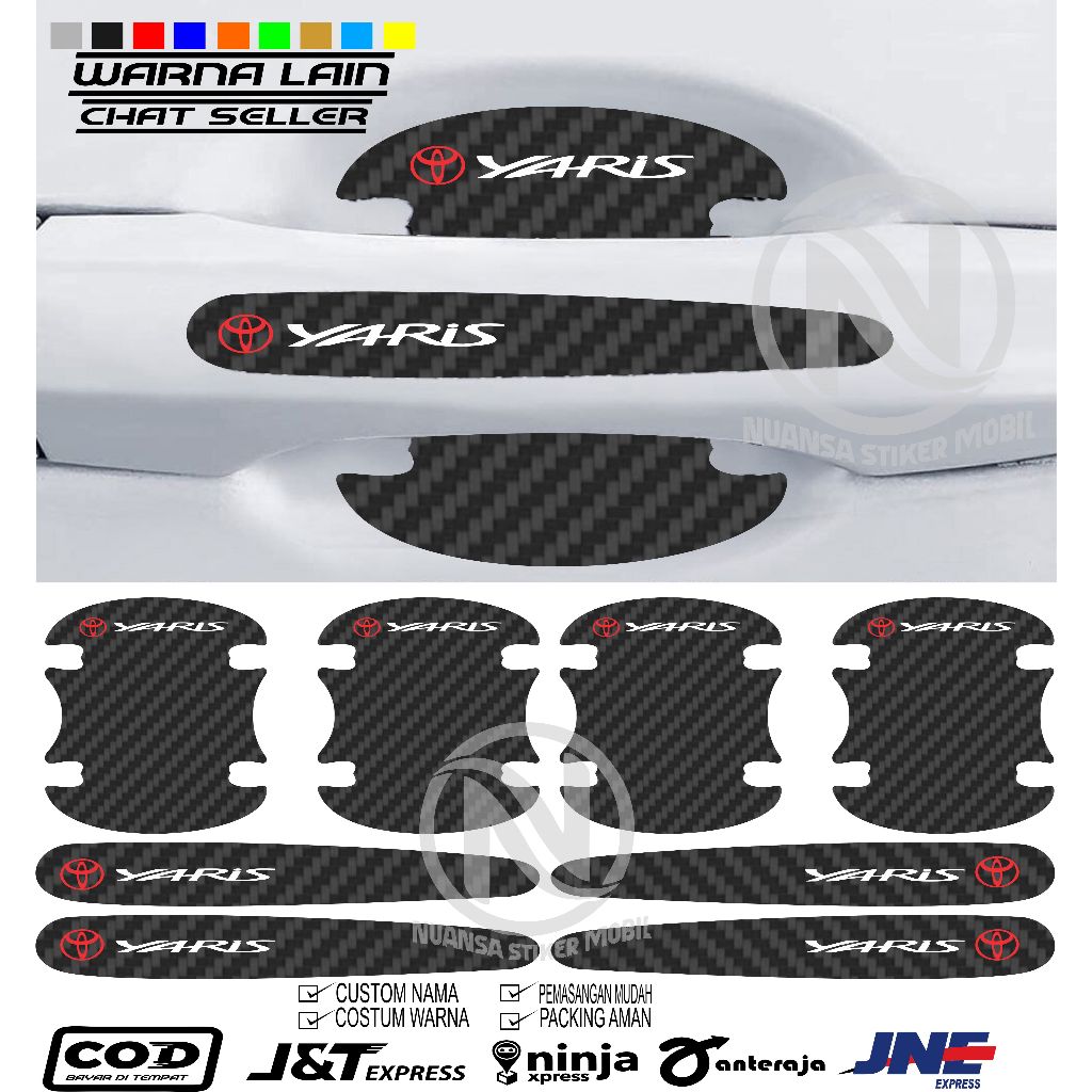 Sticker Carbon 3D Handle Pintu Mobil Yaris Stiker Pelindung Gagang Pintu Mobil