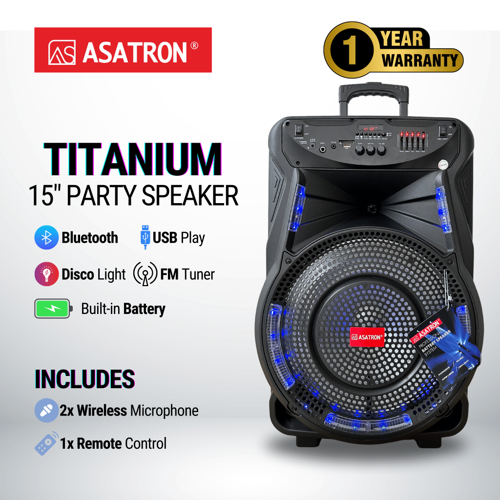 Asatron Titanium 15 Inch Bluetooth Party Speaker