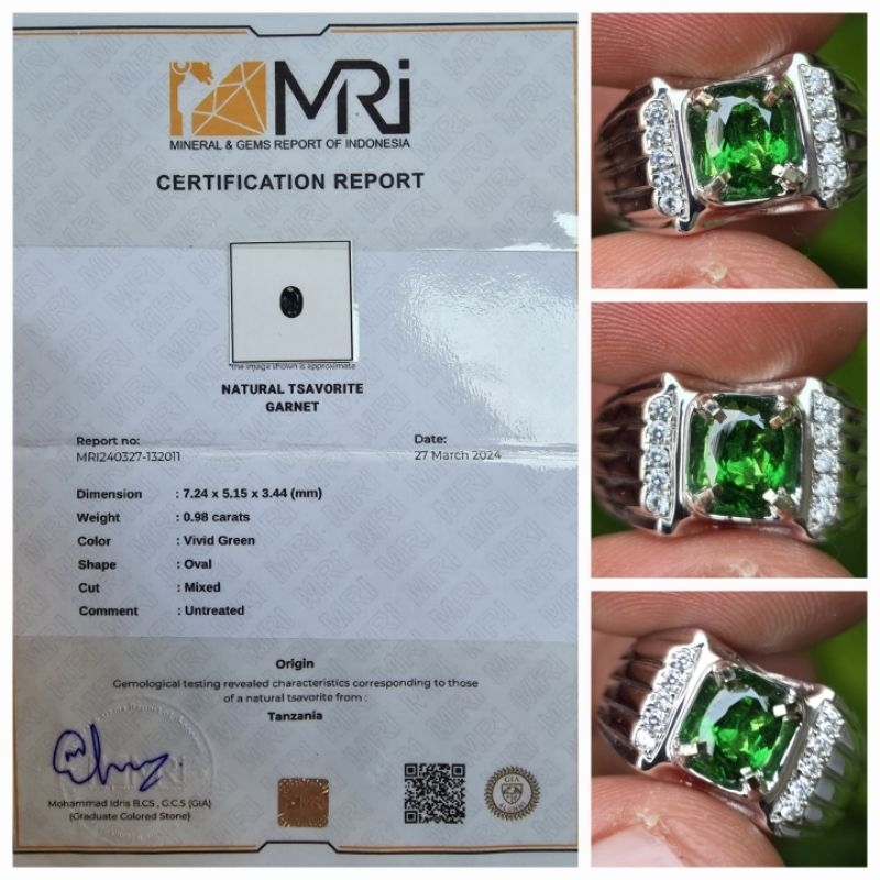 Natural Vivid Green Tsavorite Garnet Sertifikat 0.98 crt