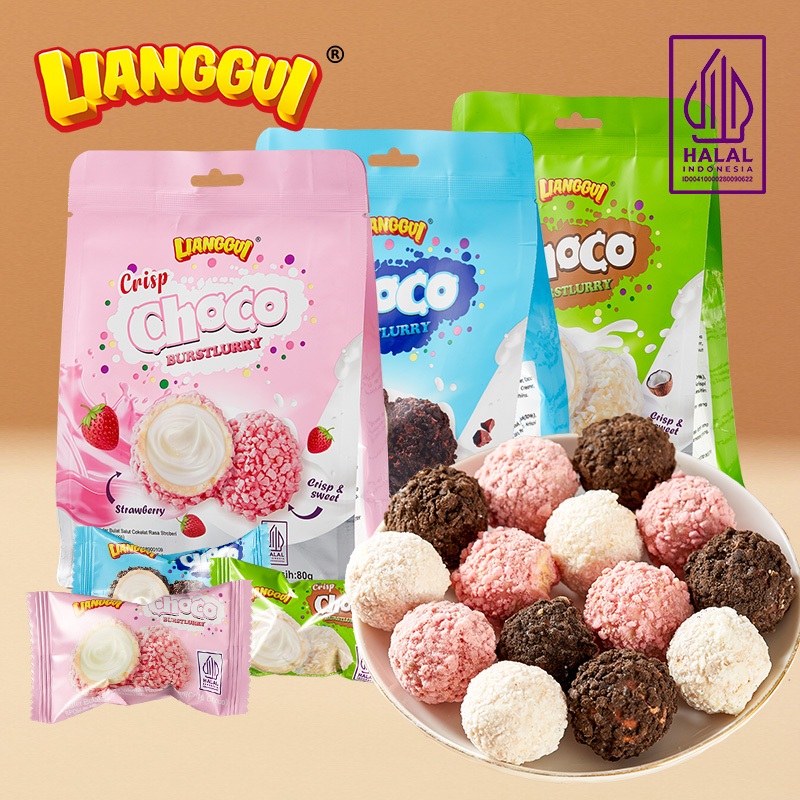 

[Hampers/Gift] LIANGGUI Burst Choco Ada 3 rasa (Strawberry、Chocolate、Coconut) Coklat renyah Yang manis Bola coklat Coklat isi permen yang diisi makanan ringan kantor Cemilan santai makanan pesta makanan muslim