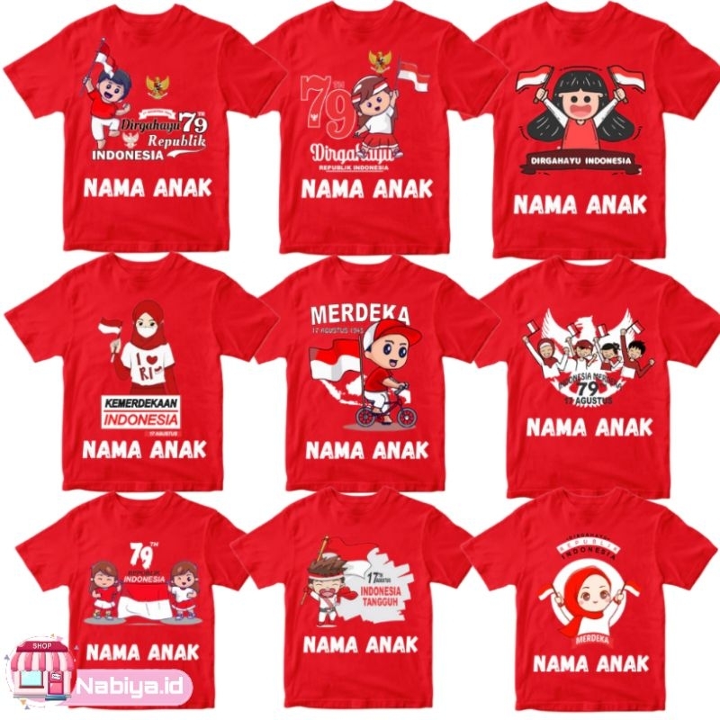 BAJU ANAK 17 AGUSTUS BAJU AGUSTUSAN KAOS ATASAN ANAK CUSTOM GAMBAR KARAKTER BAHAN PREMIUM FREE NAMA 