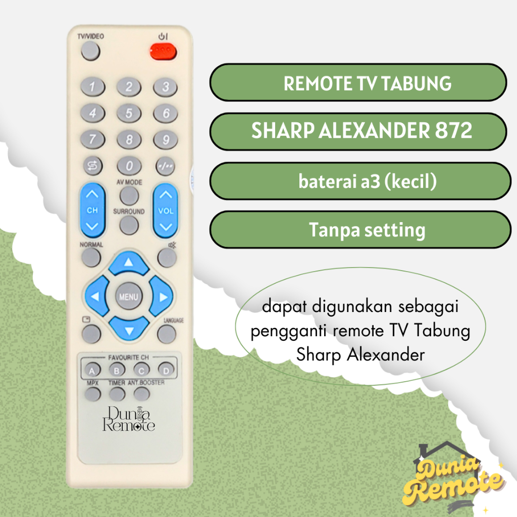 Remote Remot TV Tabung Sharp ALEXANDER 872 Tanpa setting