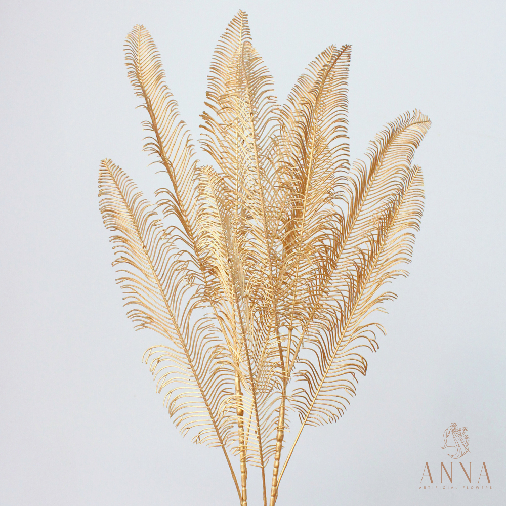 Daun Palem Gold Artificial Feather Pakis Gold Polypodiophyta Dekorasi Gold