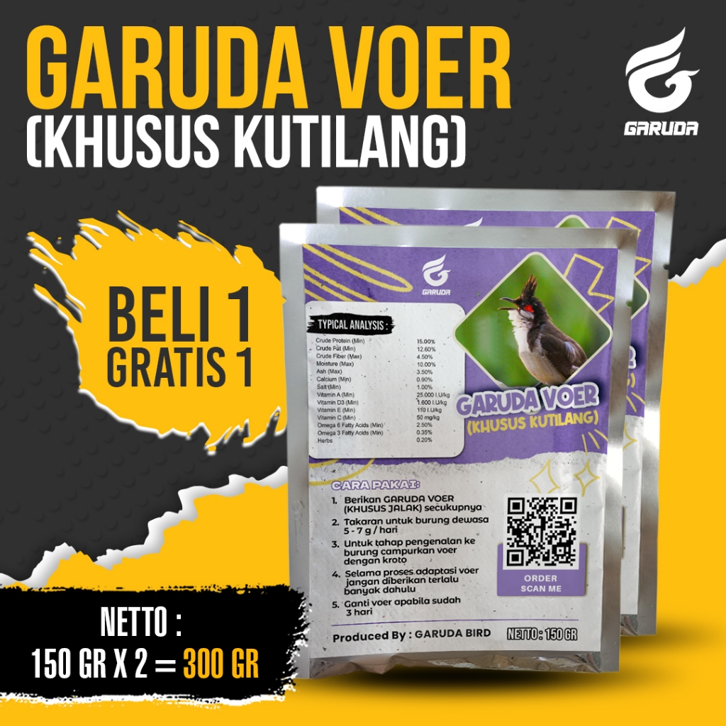BELI 1 GRATIS 1 VOER BURUNG KUTILANG | VOER HARIAN | VOER NUTRISI KOMPLIT | GARUDA VOER HARIAN KHUSU