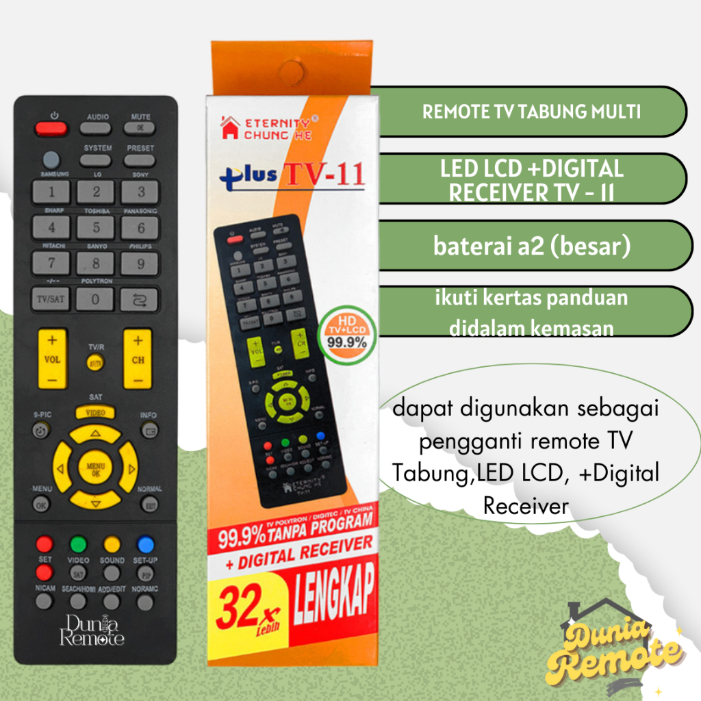 Langsung Connect Remote Remot TV Multi Universal Tabung LED LCD +Digital Receiver Chung He TV - 11 (