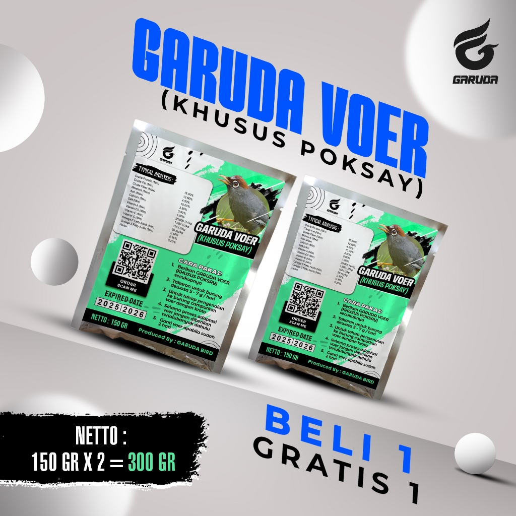 BELI 1 GRATIS 1 VOER BURUNG POKSAY | VOER HARIAN | VOER NUTRISI KOMPLIT | GARUDA VOER HARIAN KHUSUS 