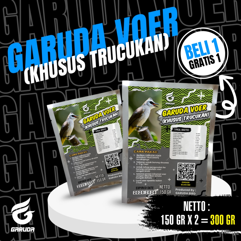 BELI 1 GRATIS 1 VOER BURUNG TRUCUKAN | VOER HARIAN | VOER NUTRISI KOMPLIT | GARUDA VOER HARIAN KHUSU