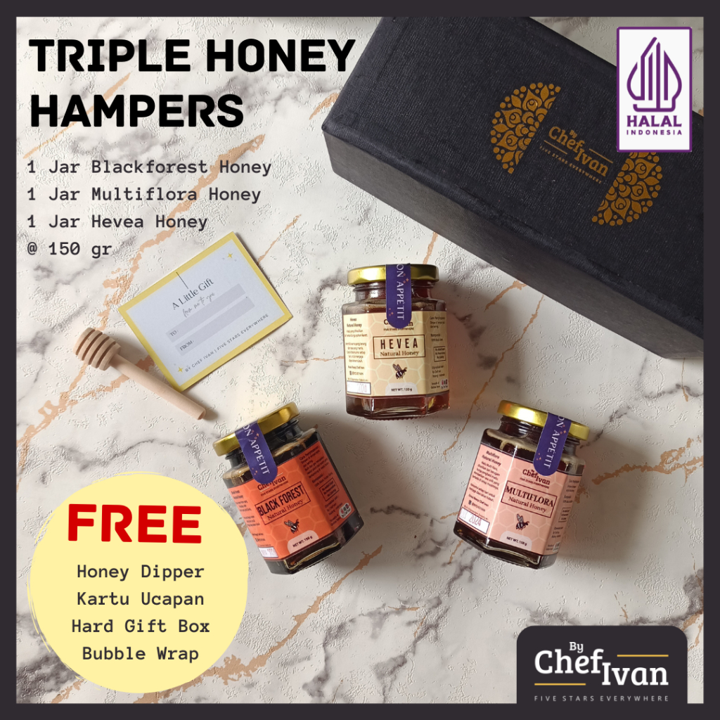 

Triple Honey Hampers Madu Asli Parcel Sehat Hadiah Ulang Tahun 3 Jar Madu @150 gr by Chef Ivan