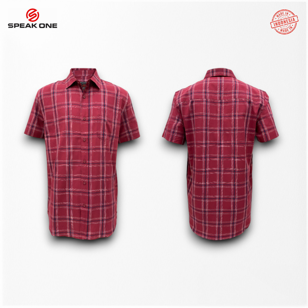 KEMEJA MOTIF FLANEL LENGAN PENDEK SPEAK ONE PRIA MEN COWO LAKI JUMBO BIG SIZE (SMKP S 21 MAROON)
