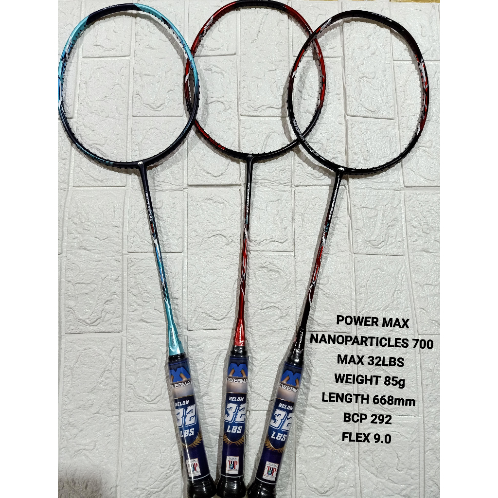 NEW RAKET BADMINTON POWER MAX NANOPARTICLES 700 MAX 32LBS FREE PEMASANGAN SENAR