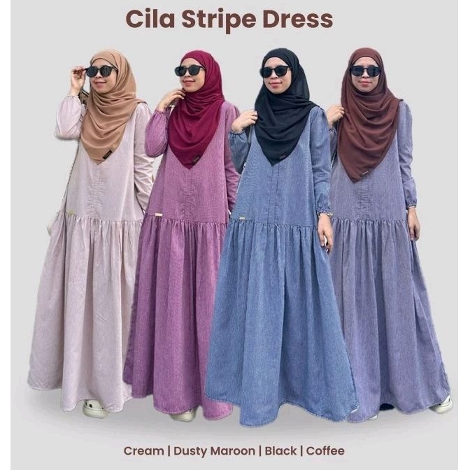 CILA STRIPE  ORI by Aurora hijab, DRESS SAJA