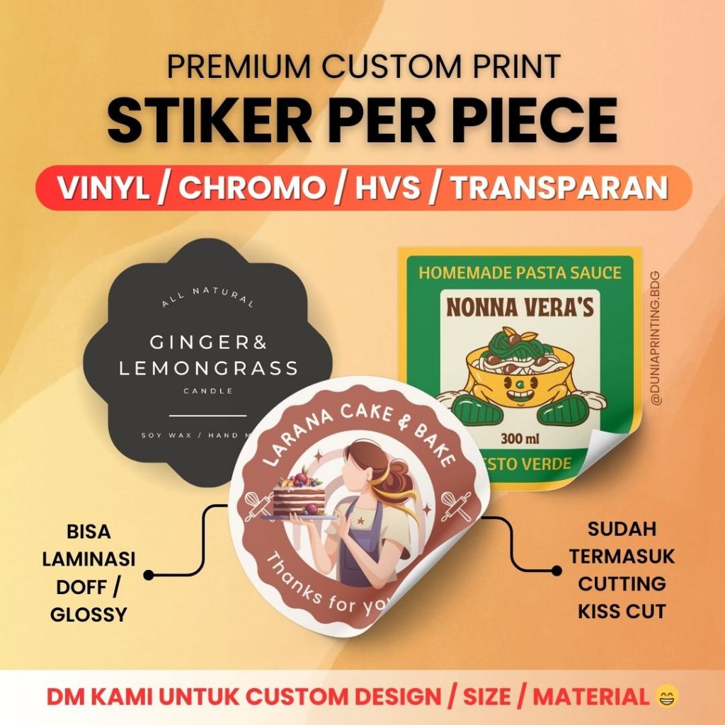 

[SATUAN] Cetak Sticker Vinyl Chromo HVS Transparan per Piece | Custom | Cutting Kiss Cut