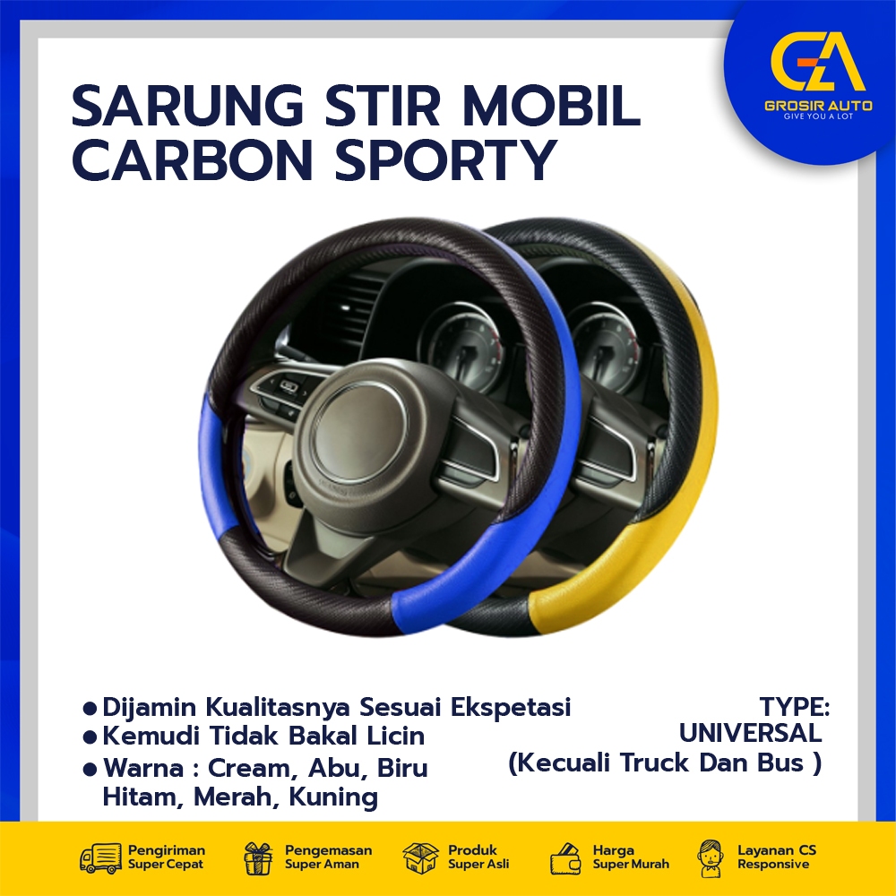GrosirAuto Cover Penutup Sarung Stir Setir Mobil Kulit Carbon Xpander Cross Pajero Sport Mirage Outl