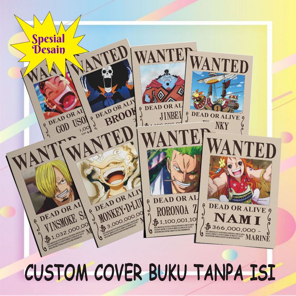 

SAMPUL BUKU ONE PIECE SATU LEMBAR CUSTOM UNTUK BUKU SEKOLAH / 1PCS