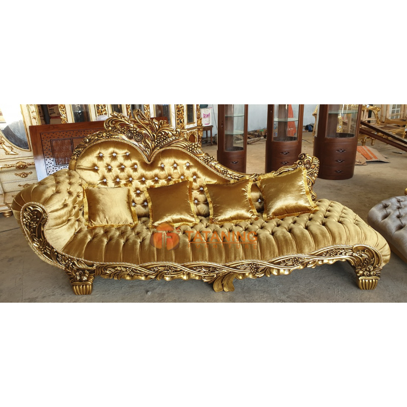 SOFA SANTAI TUNGGAL MAWAR PANJANG 250 cm KAYU JATI FINISHING UKIR MEWAH MODERN KLASIK RUANG INTERIOR