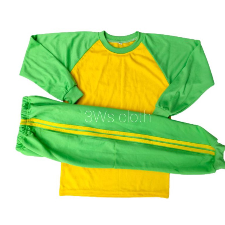 SETELAN KAOS OLAHRAGA ANAK PAUD RA TK SD MI  KUNING HIJAU MUDA ART C8S1