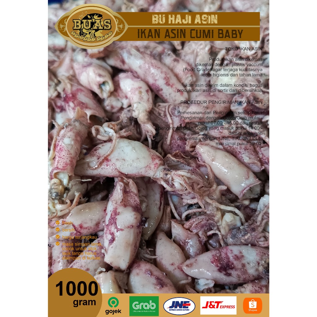 

Ikan Asin Bandung Cumi Baby 1000 Gram BUAS | Ikan Asin Bandung | Ikan Asin Cumi Kecil | Asin Buas