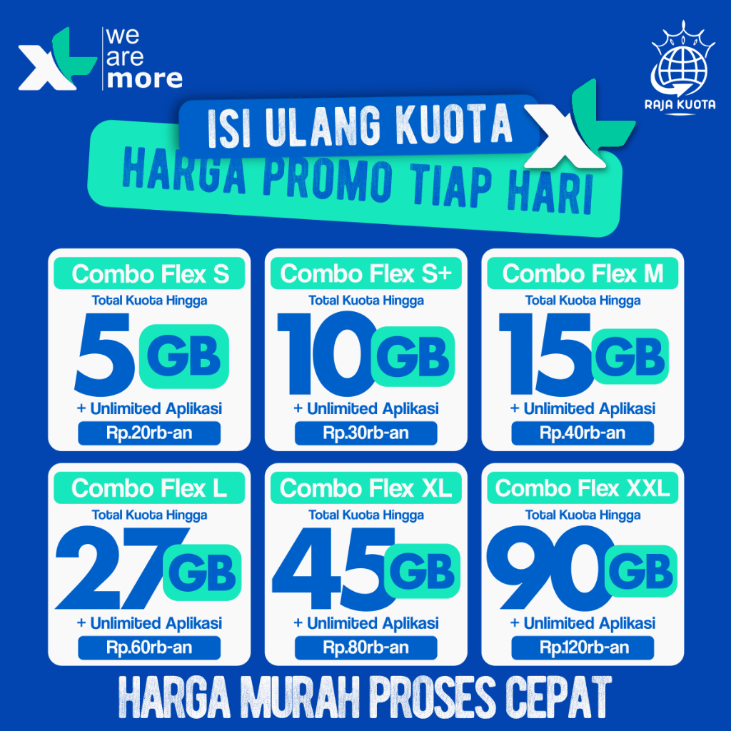 Kuota XL Combo Lite Combo Flex Inject, Bonus Unlimited Turbo | Kuota XL 4.5GB 7GB 13GB 25GB 37GB
