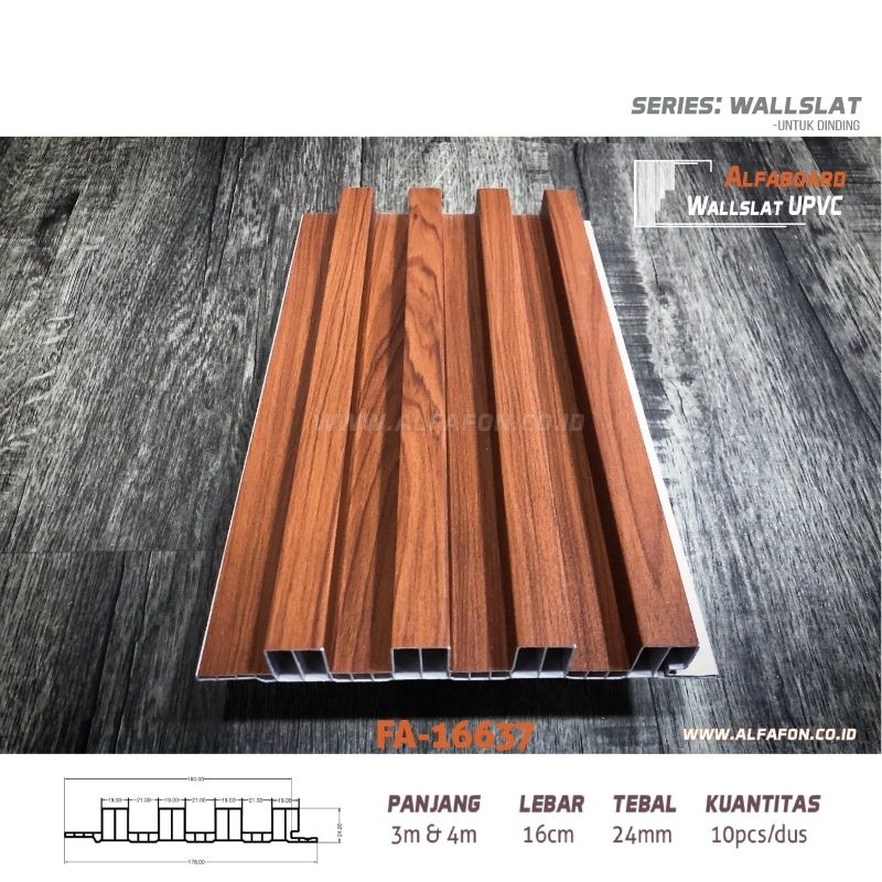 UPVC Wall Panel Dinding Motif 3D Coklat Serat Kayu 16637