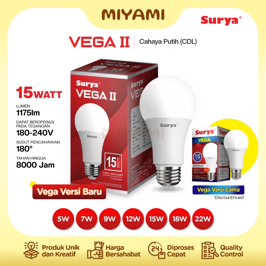 Lampu Bohlam LED SURYA VEGA BULB Cahaya Putih - MI
