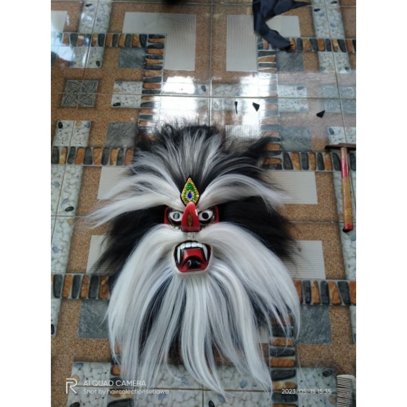 TOPENG BUJANG GANONG WARNA MERAH RAMBUT HITAM MIX PUTIH