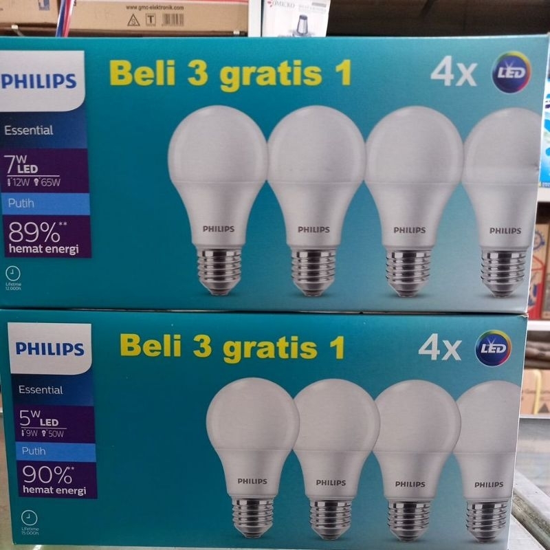 lampu led philips essential paket multipack hemat murah 5w 7w 9w 11w watt putih terang beli 3 gratis