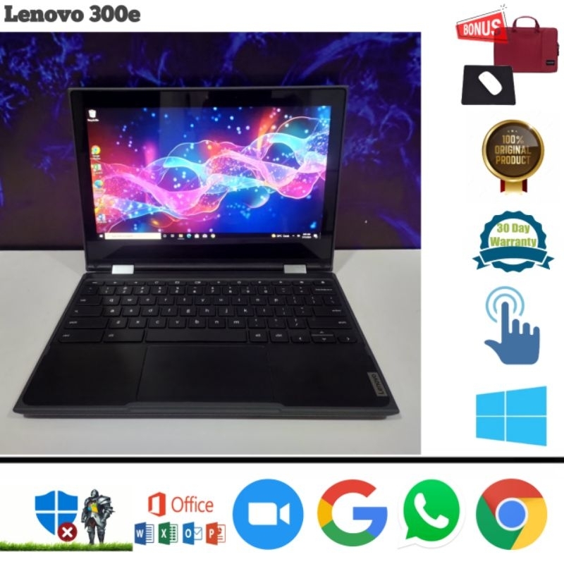 Laptop Lenovo 300e AMD A4 Ram 4gb SSD 32+128gb Windows 10 - Touchscreen Flip 360°