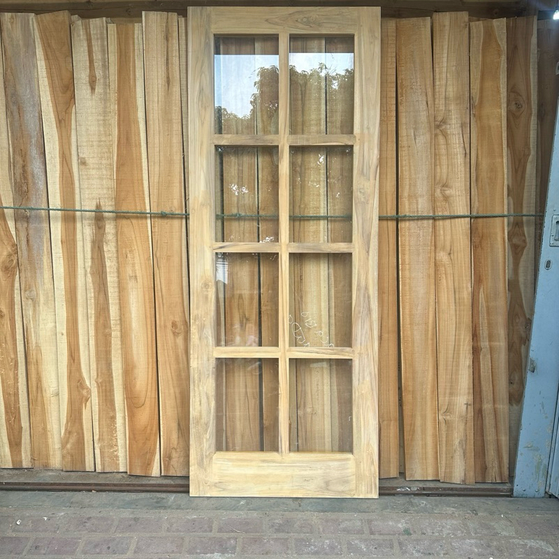 PINTU JATI FULL KACA 100% KAYU JATI